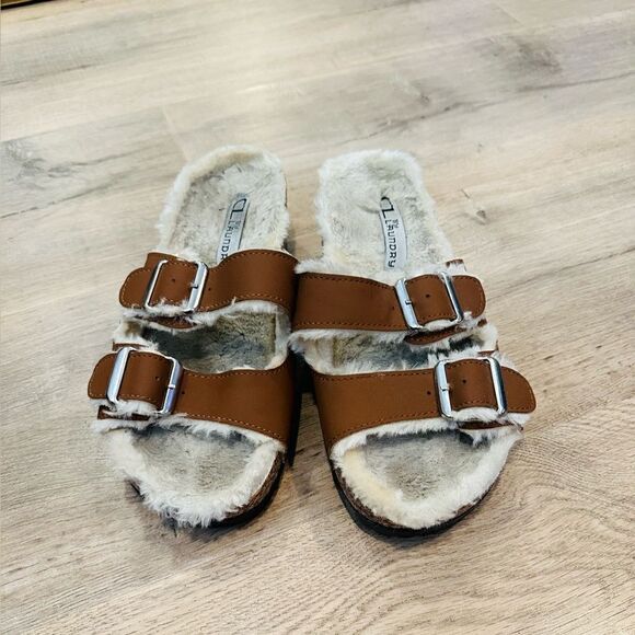 EUC CL by Chinese Laundry Brown Faux Fuzzy Sandals 37 - Picture 1 of 4